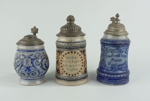 3 Bierkrüge mit Salzglasur, Historismus, um 1890