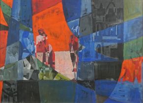Heinz Mülling (*1920) attr., Abstrakte Komposition in Blau, Schwarz, Grün und Rot