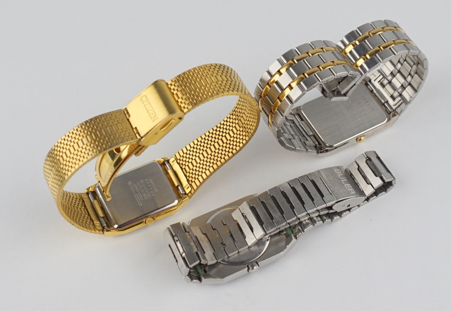 3 Armbanduhren mit Karree-Gehäuse, Quarz, Seiko und Citizen, Buler, 1980er Jahre - Image 4 of 6