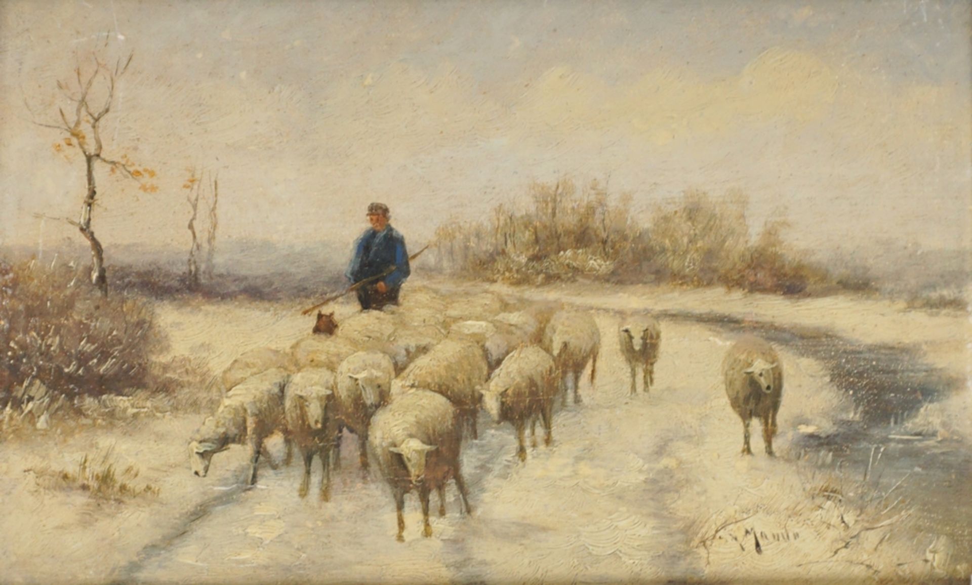 nach Anton Mauve (*1838 in Zaandam - 1888 in Arnhem) "Schäfer mit Schafherde im Winter"