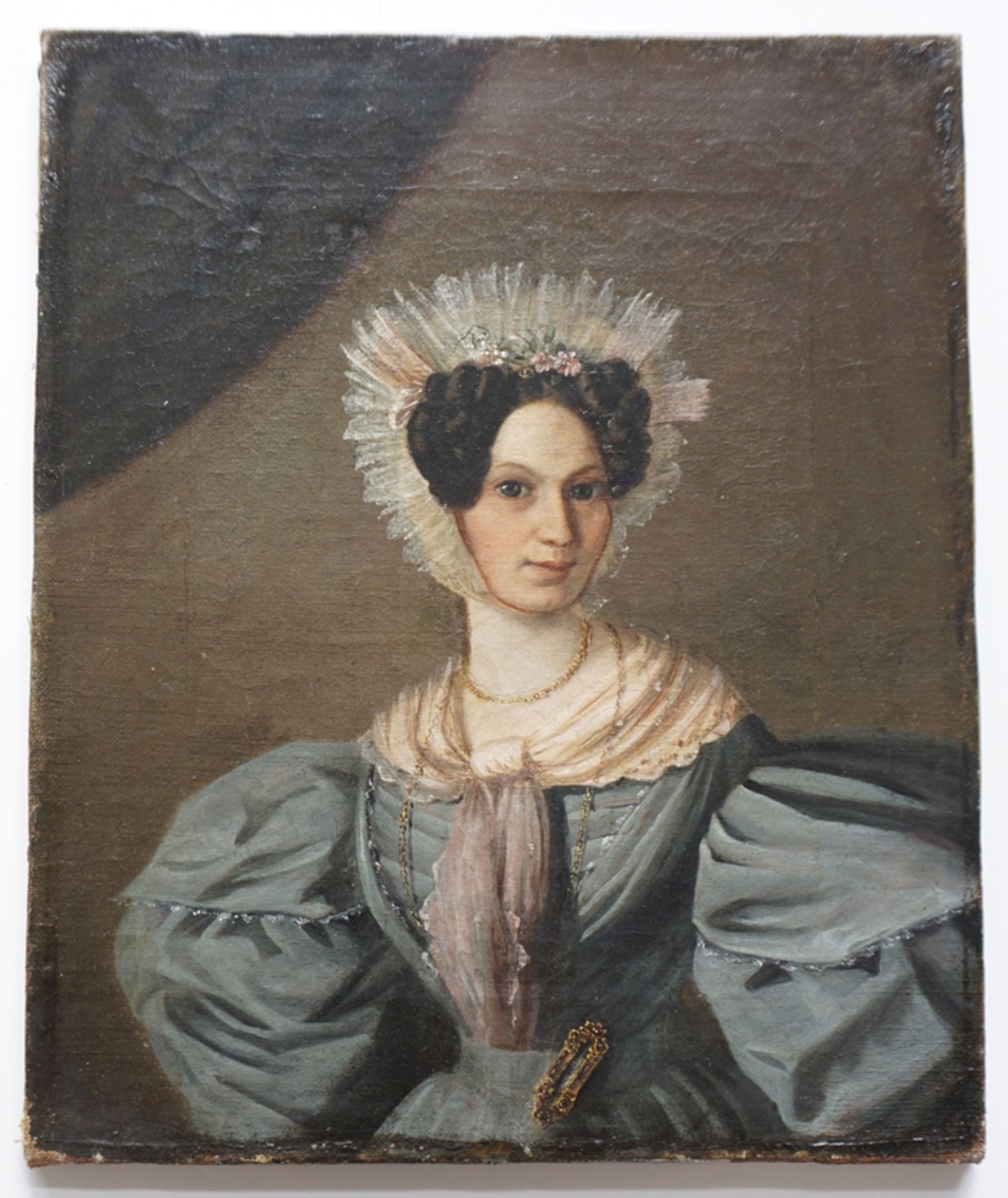anonyme/r Künstler/in, "Damenporträt", frühes 19.Jh., Öl/Lwd. - Bild 2 aus 4