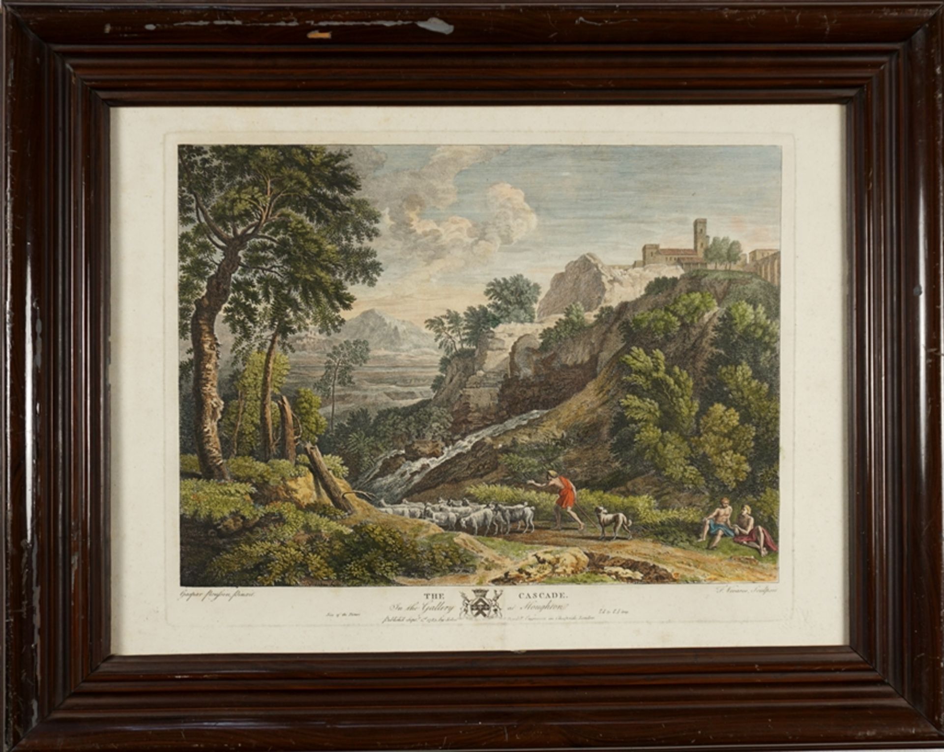 François Vivares (1709 - 1780), "The cascade", altkolorierter Kupferstich nach Gaspar Poussin, 1741 - Image 2 of 2