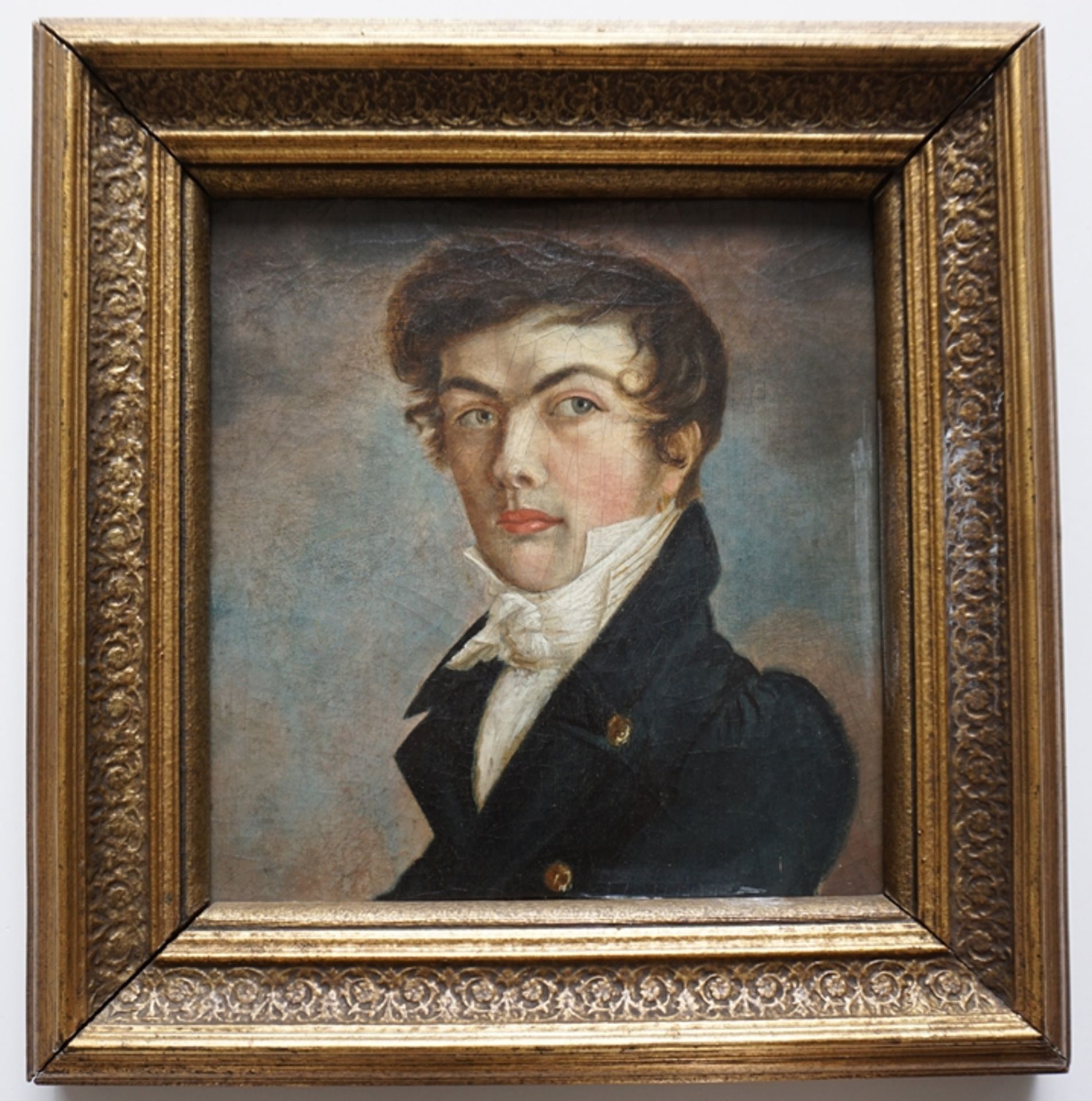 undeutl. signiert, "Porträt eines jungen Mannes", 1815, Öl/Karton - Bild 2 aus 5