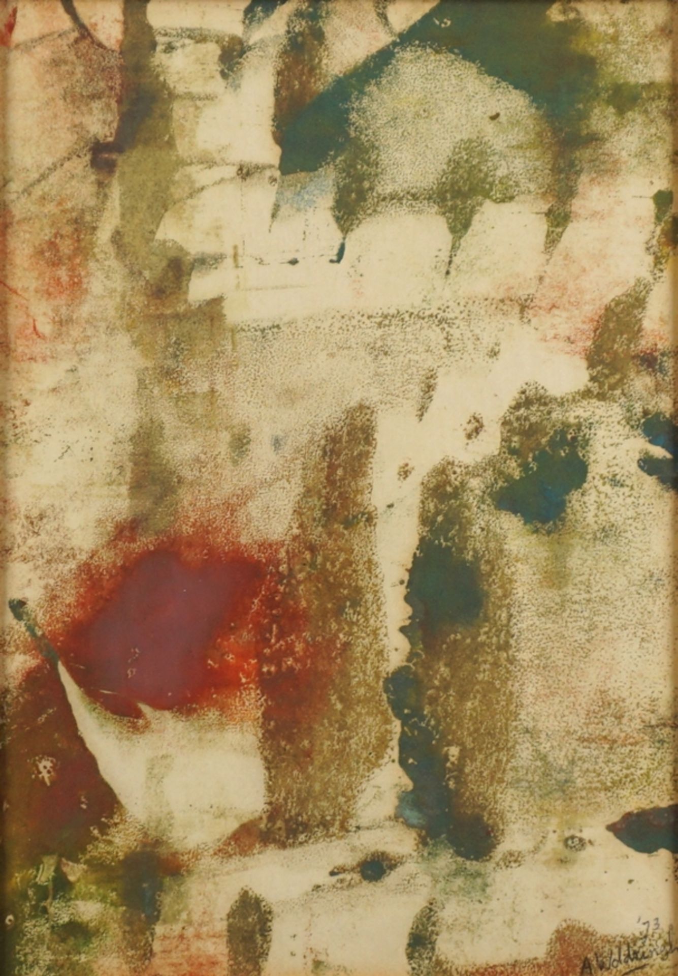 Ans Woldringh (1926-2006), abstrakte Farbkomposition in Rot und Grün, dat. (19)73