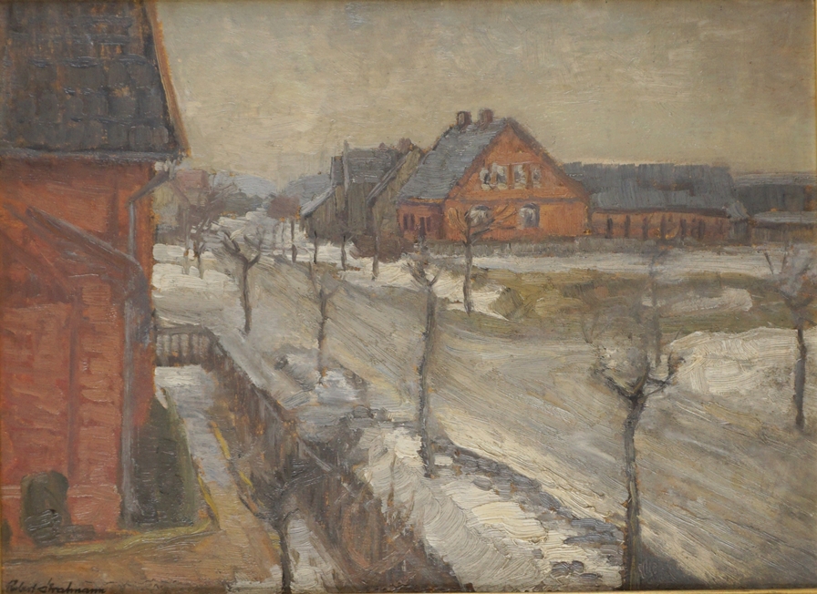 Robert Stratmann (*1877 in Hannover- 1950 in Munster/ Lüneburger Heide), Winterlicher Straßenzug