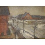 Robert Stratmann (*1877 in Hannover- 1950 in Munster/ Lüneburger Heide), Winterlicher Straßenzug