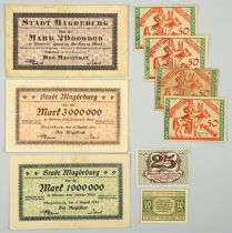 Konvolut Notgeld Magdeburg, u.a. 3 Geldscheine 1923