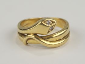 Schlangenring mit Diamant-Brillant-Augen, 585er Gold, in Etui