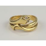 Schlangenring mit Diamant-Brillant-Augen, 585er Gold, in Etui