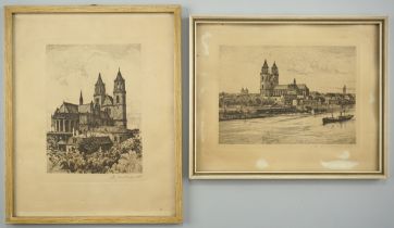 Max Brückner (*1888 in Dresden -?), 2 Ansichten vom Dom zu Magdeburg