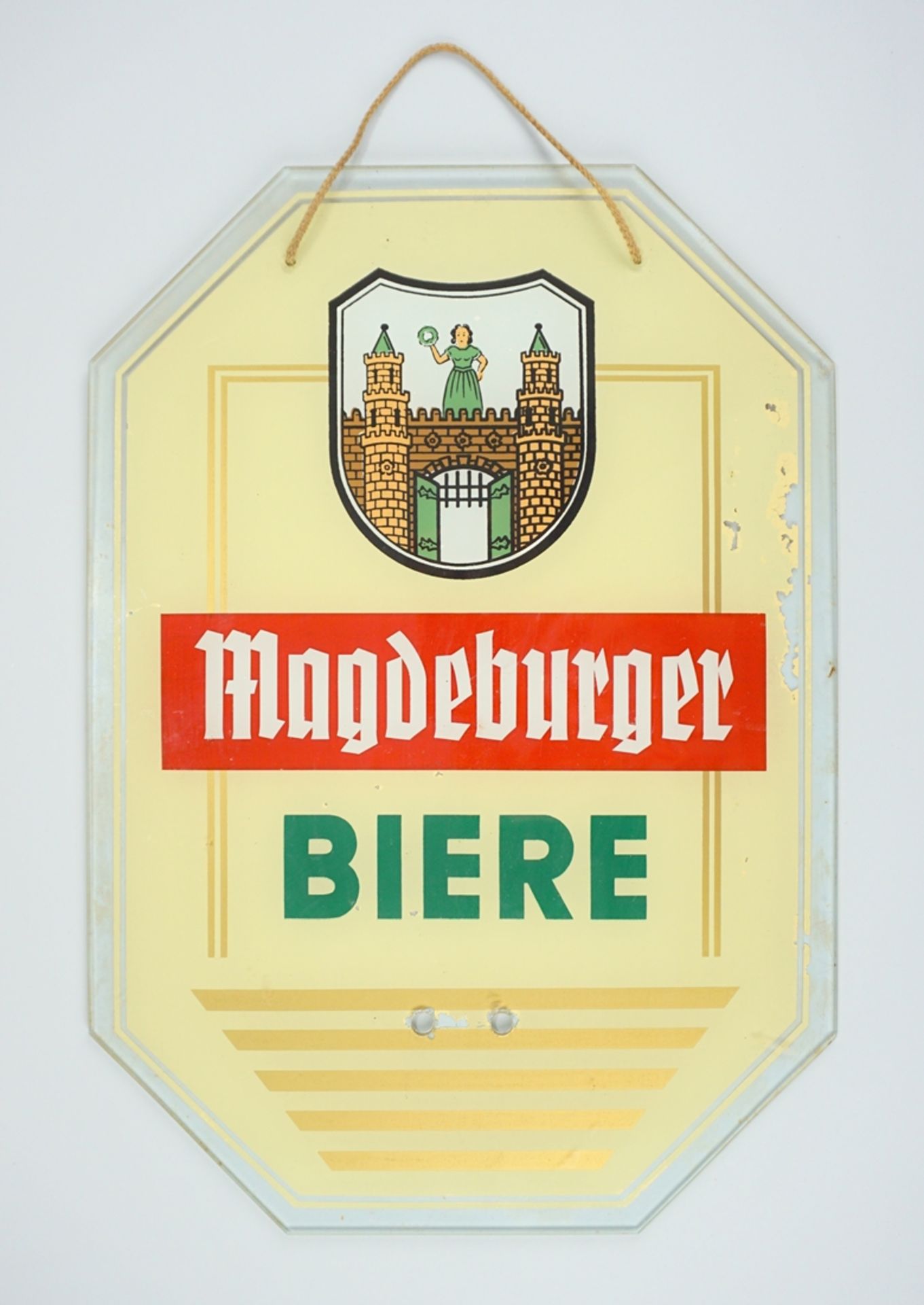 Reklame-Glasschild "Magdeburger Biere", wohl 1950er Jahre