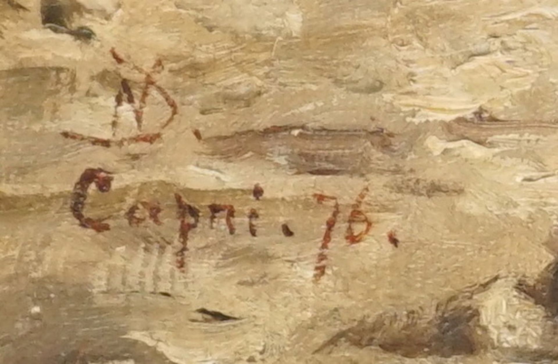 Monogrammist ND "Felsiges Ufer mit Kapelle und Ruine auf Capri" (18)76 - Bild 3 aus 4