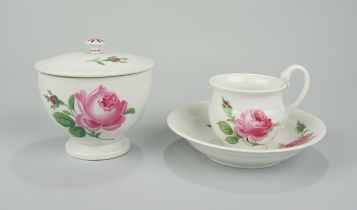 Dose und Mokkatasse mit Ut., Rote Rose, Meissen, 1.Hälfte / Mitte 19.Jh.