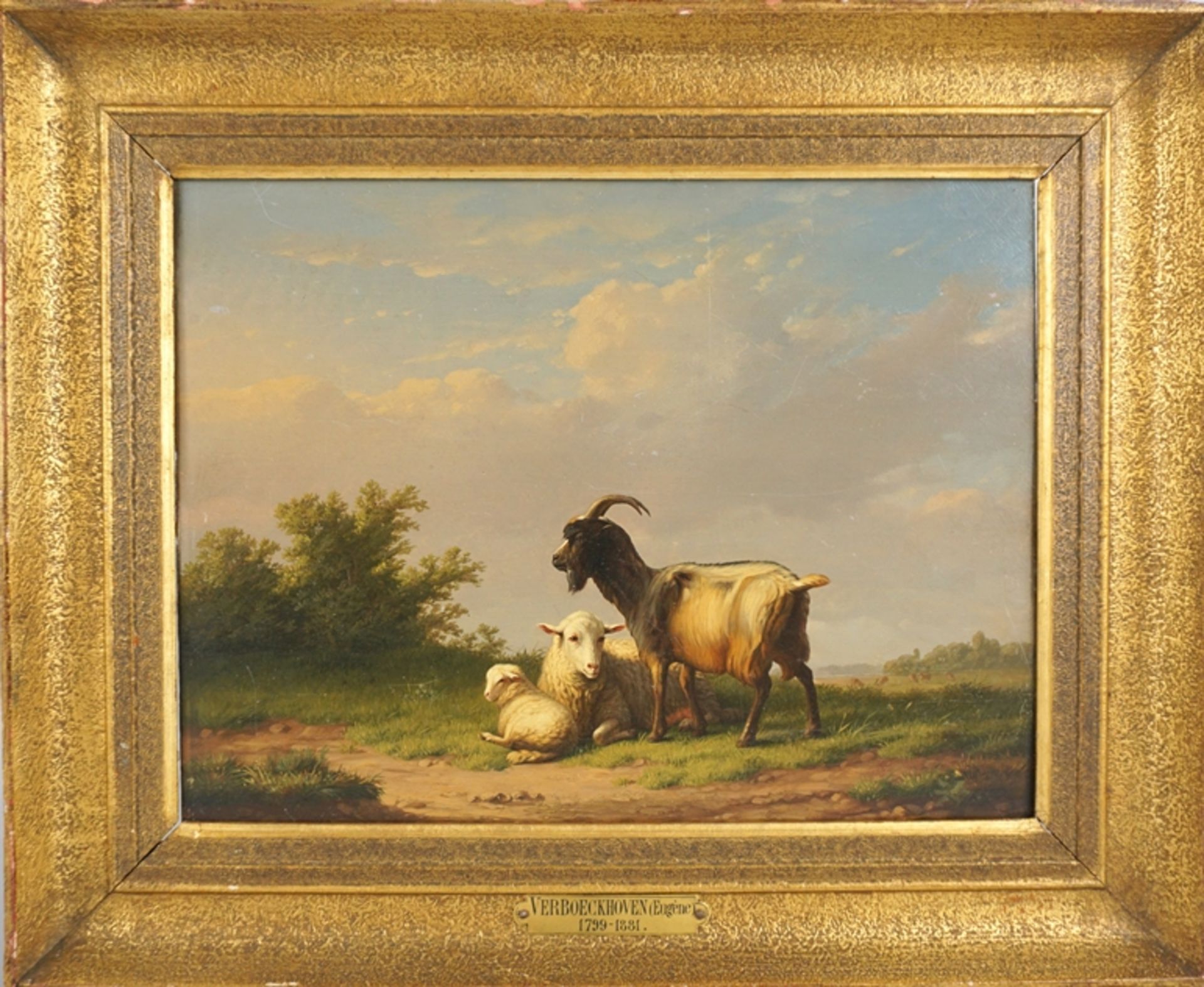 Eugène Verboeckhoven (1798 Warneton - Brüssel 1881) "Ziegenbock und Schafe", datiert 1842 - Bild 2 aus 4
