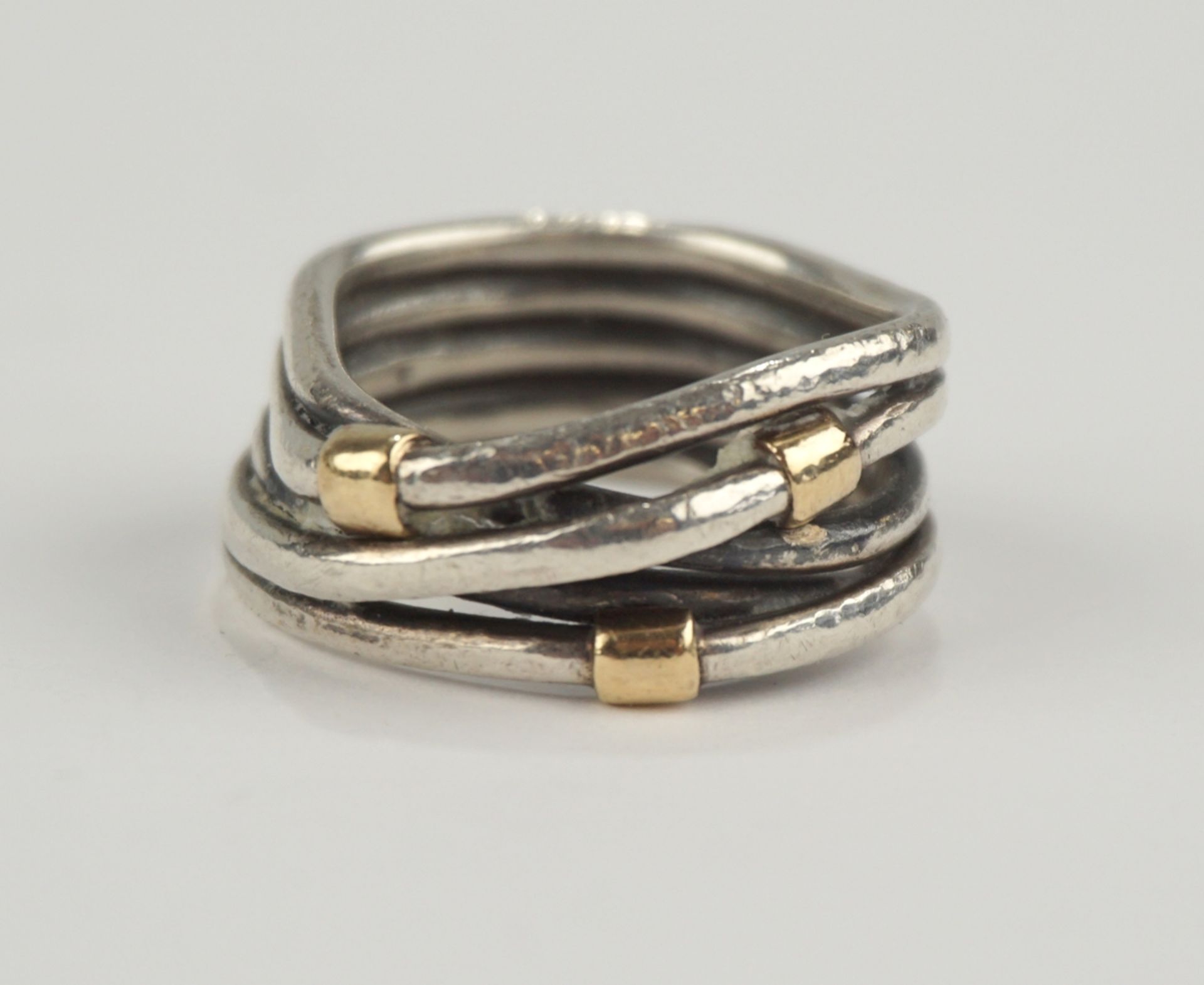 Ring mit 3 kleinen Goldauflagen, Pandora, 925er Silber