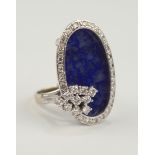 großer Lapislazuli-Brillant-Diamant-Ring, 585er Weißgold, Manufaktur GRAECO Idar-Oberstein, mit Wer