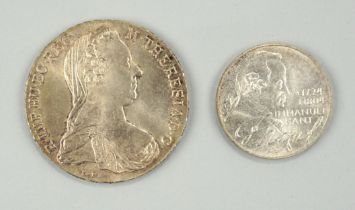 5 Mark 1974 Emanuel Kant, 625er Silber und Maria Theresientaler 1780, Nachprägung, 835er Silber