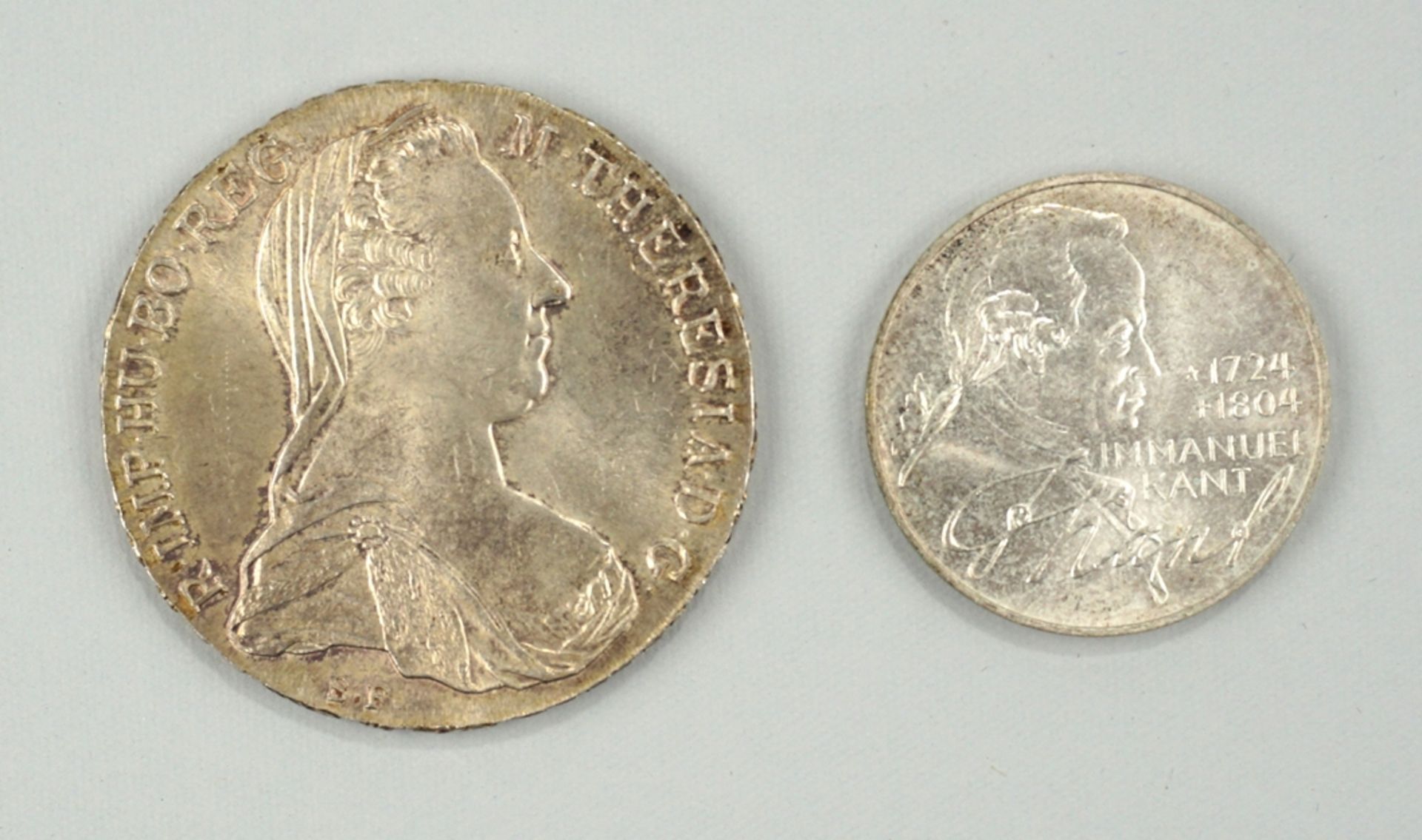 5 Mark 1974 Emanuel Kant, 625er Silber und Maria Theresientaler 1780, Nachprägung, 835er Silber