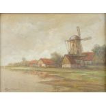 Hans Harländer (Hamburg 1880 - Arnstadt 1943) "Uferlandschaft mit Mühle", 1.Hälfte 20.Jh.