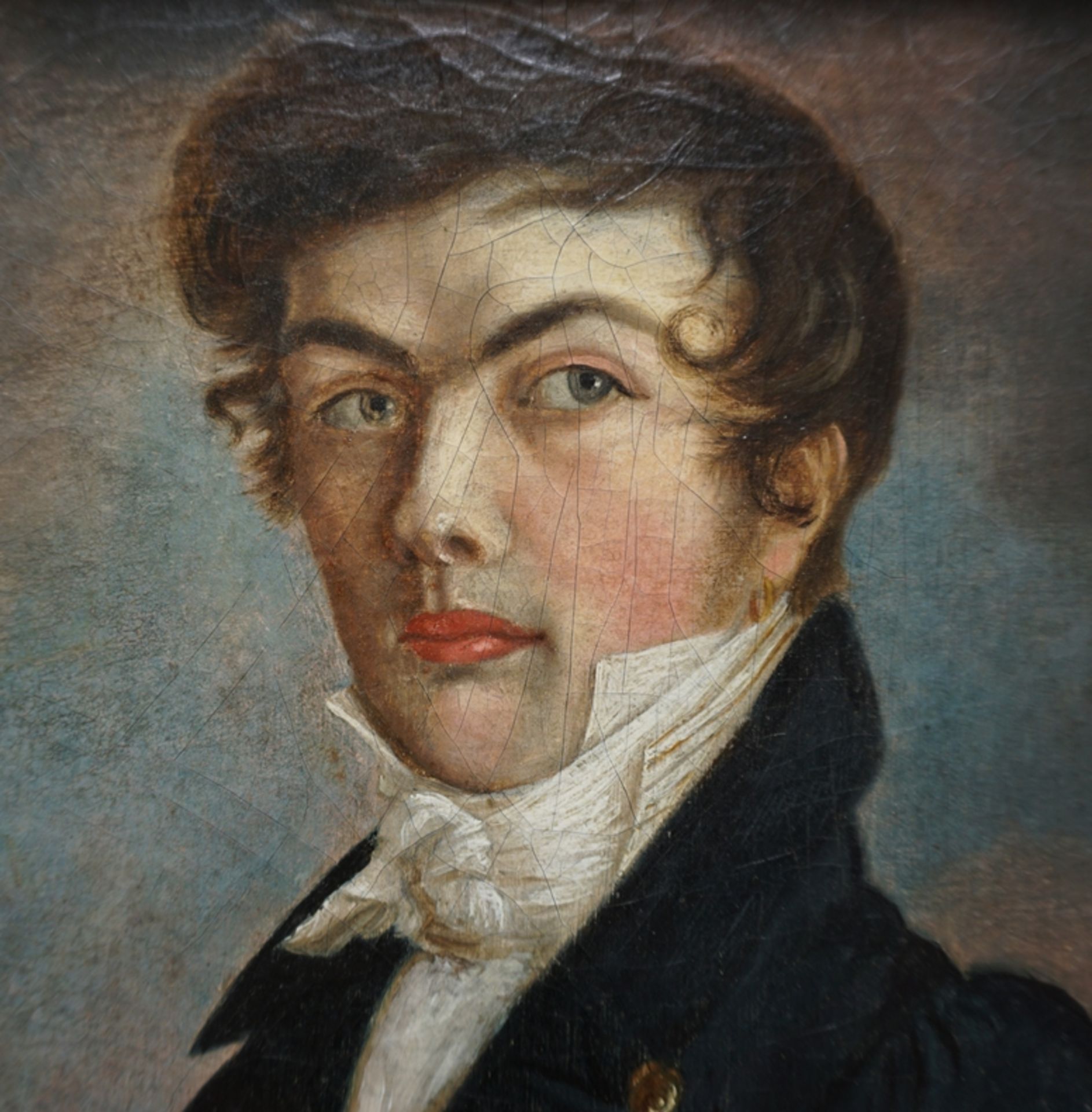 undeutl. signiert, "Porträt eines jungen Mannes", 1815, Öl/Karton - Bild 3 aus 5