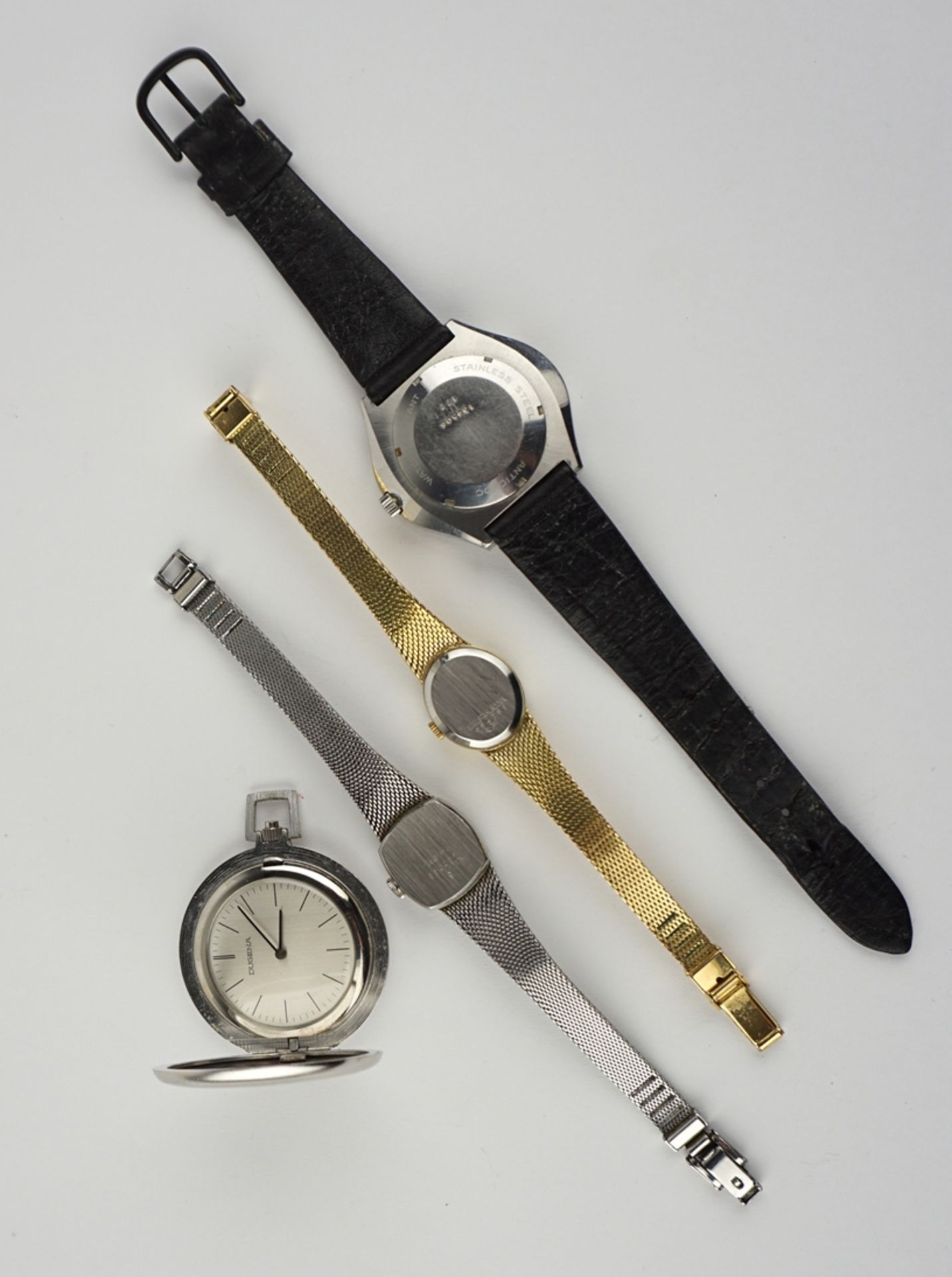 Konvolut Dugena: Taschenuhr, Herrenarmbanduhr und 2 Damenarmbanduhren, 1970er/1980er Jahre - Bild 2 aus 2