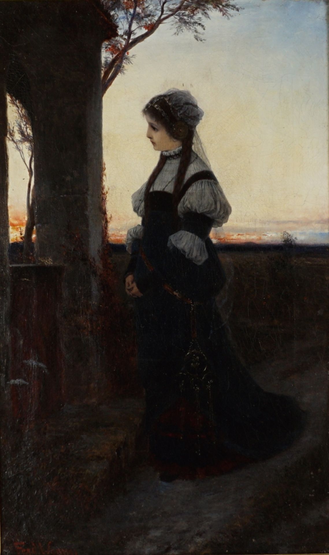 Ferdinand Wagner (1847, Passau-1927, München), "Junge Frau im Abendrot", Öl/Lwd. - Bild 2 aus 4