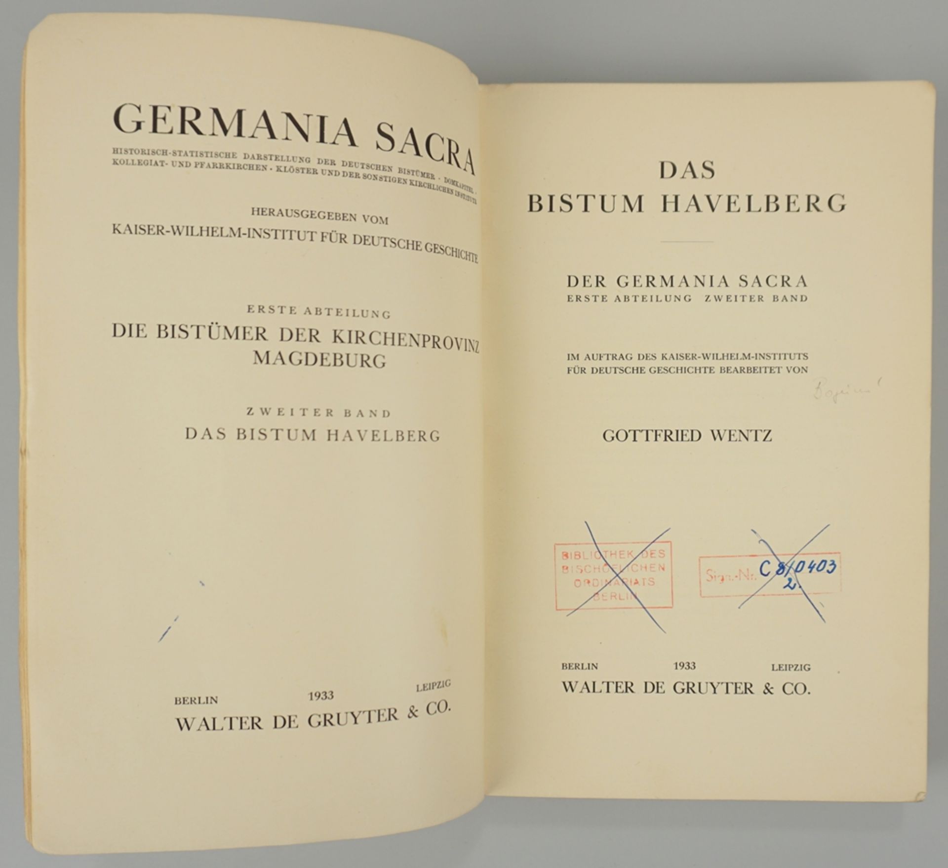 Germania Sacra, Die Bistümer der Kirchenprovinz Magdeburg, 2.Band: Das Bistum Havelberg, 1933 - Image 2 of 2