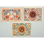 3x Notgeld der besonderen Art, Seidenbanknoten, Bielefeld 1921 und 1922