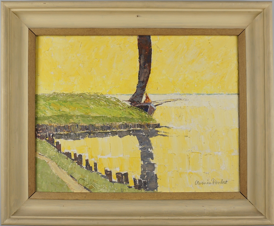 Armin Timler (1896-1976), "Darß: Alter Hafen mit Zeesenboot in Altenhagen am Saaler Bodden", nach 1 - Image 2 of 4