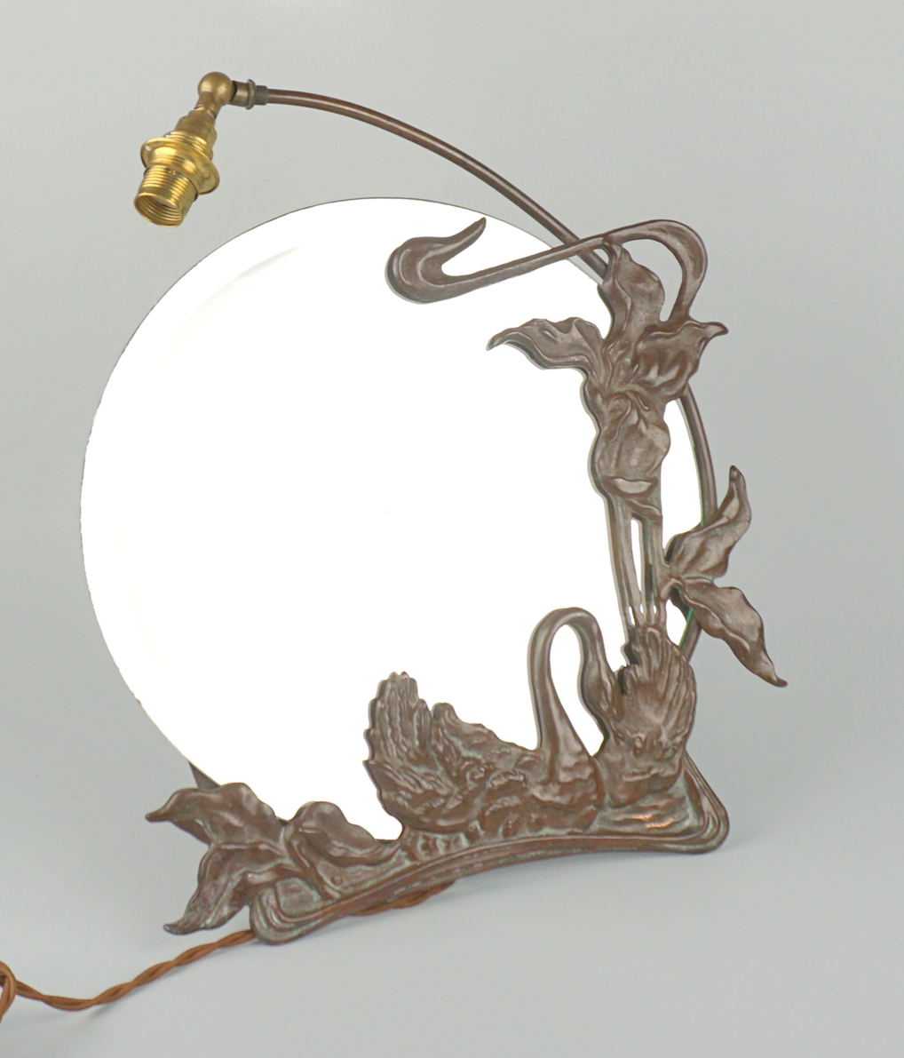 beleuchtbarer Standspiegel, Bronze, Jugendstil, Frankreich, um 1910
