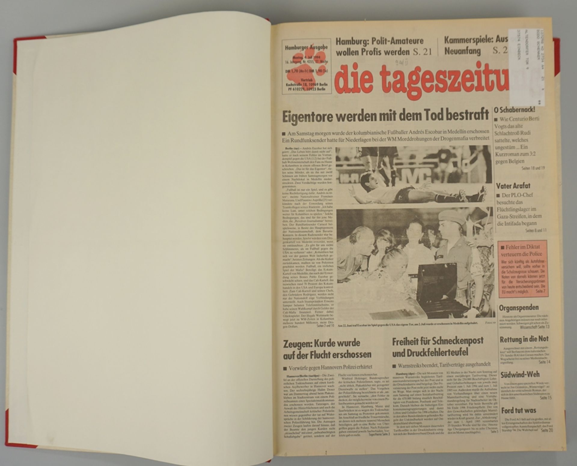 Die Tageszeitung TAZ von Juli bis November 1994