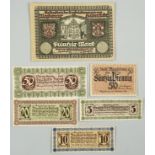 Konvolut Notgeld Magdeburg, u.a. 50 Mark 1918, Kassenschein der IHK Magdeburg-Halberstadt