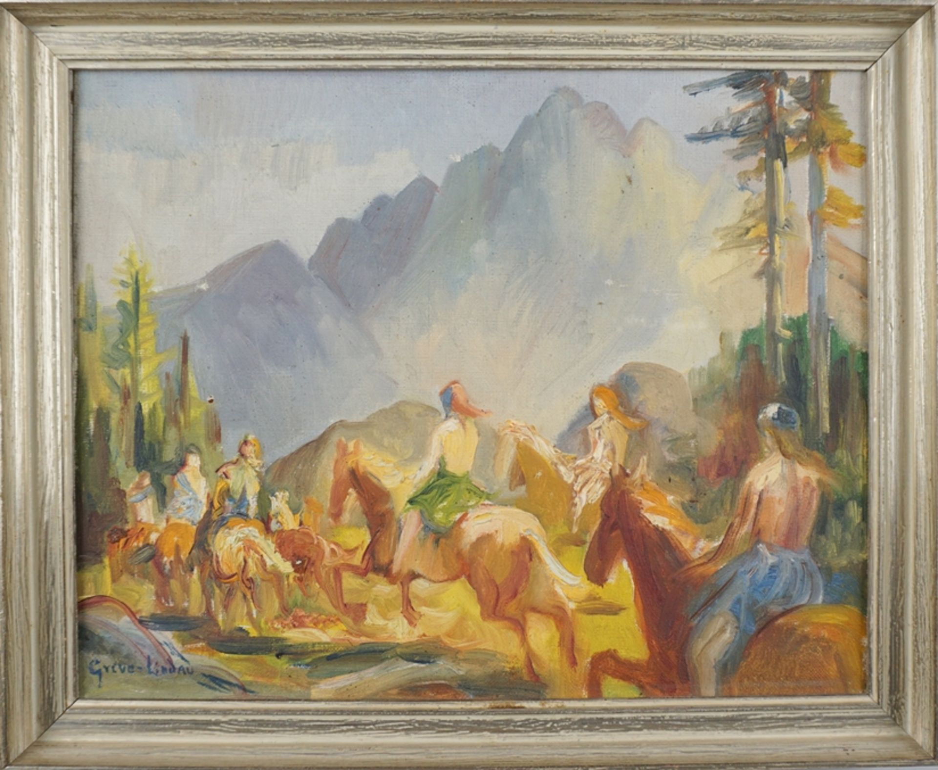 Georg Greve-Lindau (1876 Lindau im Eichsfeld - 1963 Duderstadt), Reiter in alpiner Landschaft - Image 2 of 4