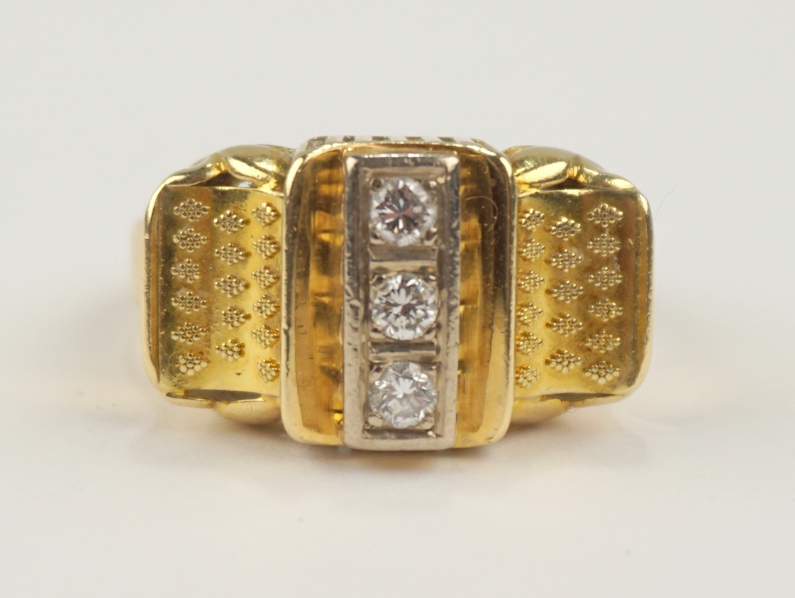 Ring mit 3 Diamant-Brillanten, total ca.0,21ct und Granulation, 585er Gold - Image 2 of 3