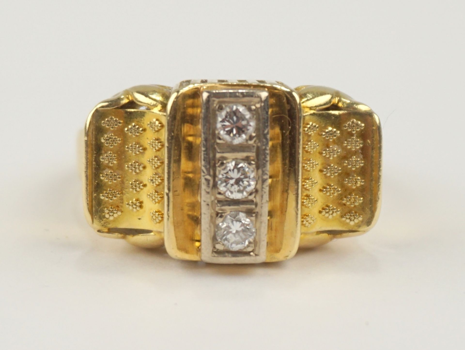 Ring mit 3 Diamant-Brillanten, total ca.0,21ct und Granulation, 585er Gold - Bild 2 aus 3