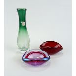 Vase und 2 Ascher, Val St.Lambert und Murano