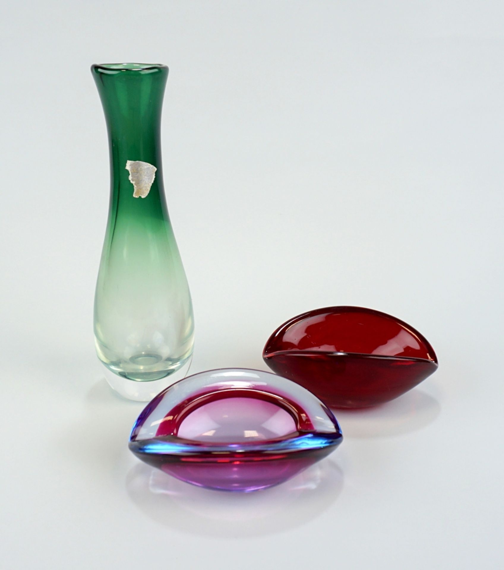 Vase und 2 Ascher, Val St.Lambert und Murano