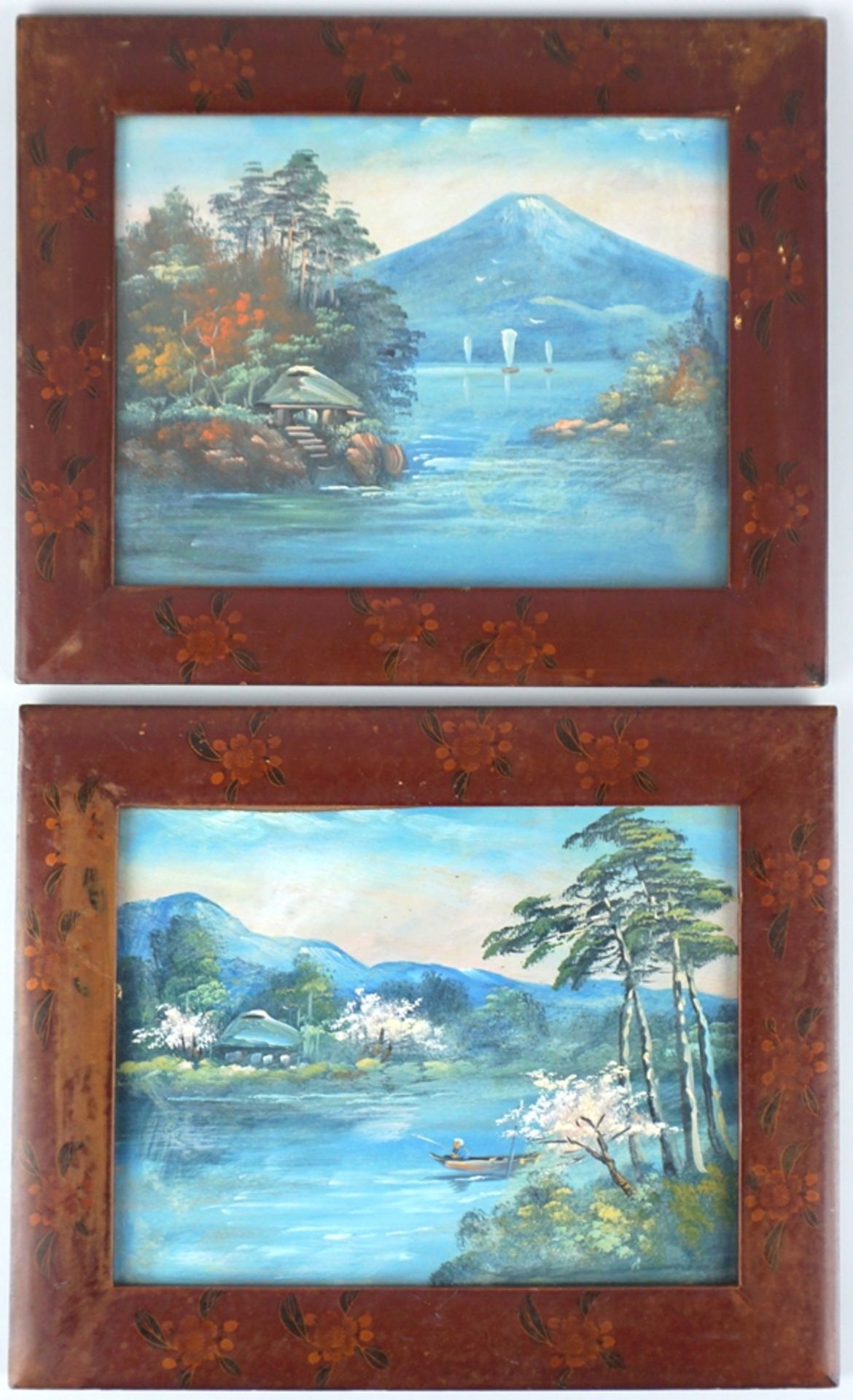 2 Landschaftbilder in Lackrahmen, Japan, Anfang 20.Jh.