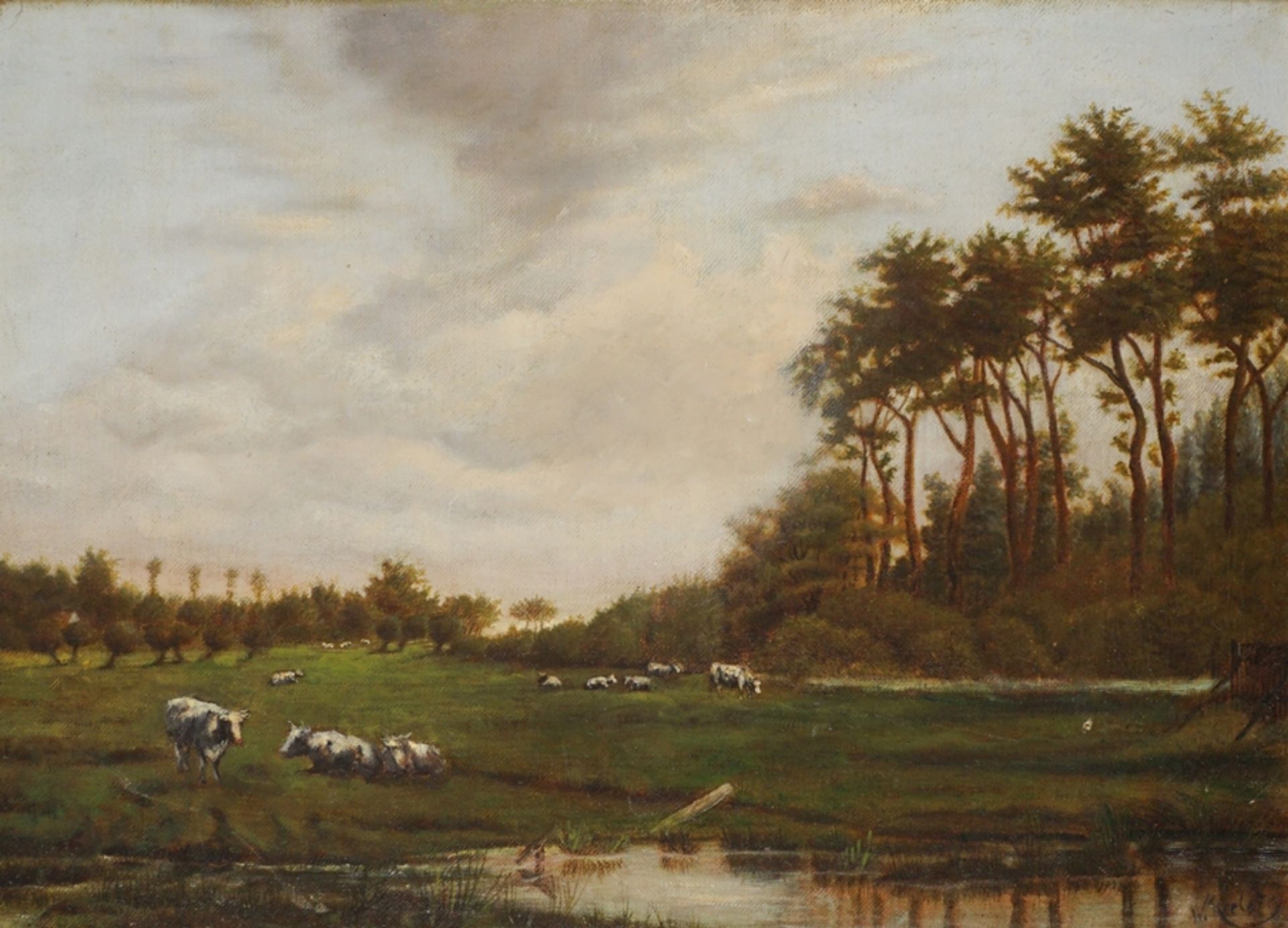 Willem Roelofs (1822-1897) "Weidende Kühe in Landschaft" 