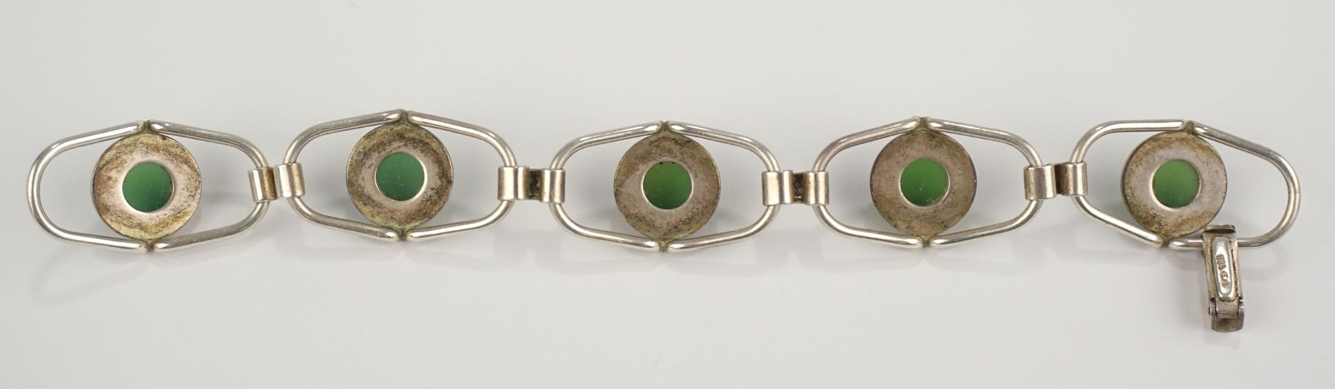 Armband mit grünen Steinen, Chrysopras?, Fischland, 835er Silber - Image 2 of 3