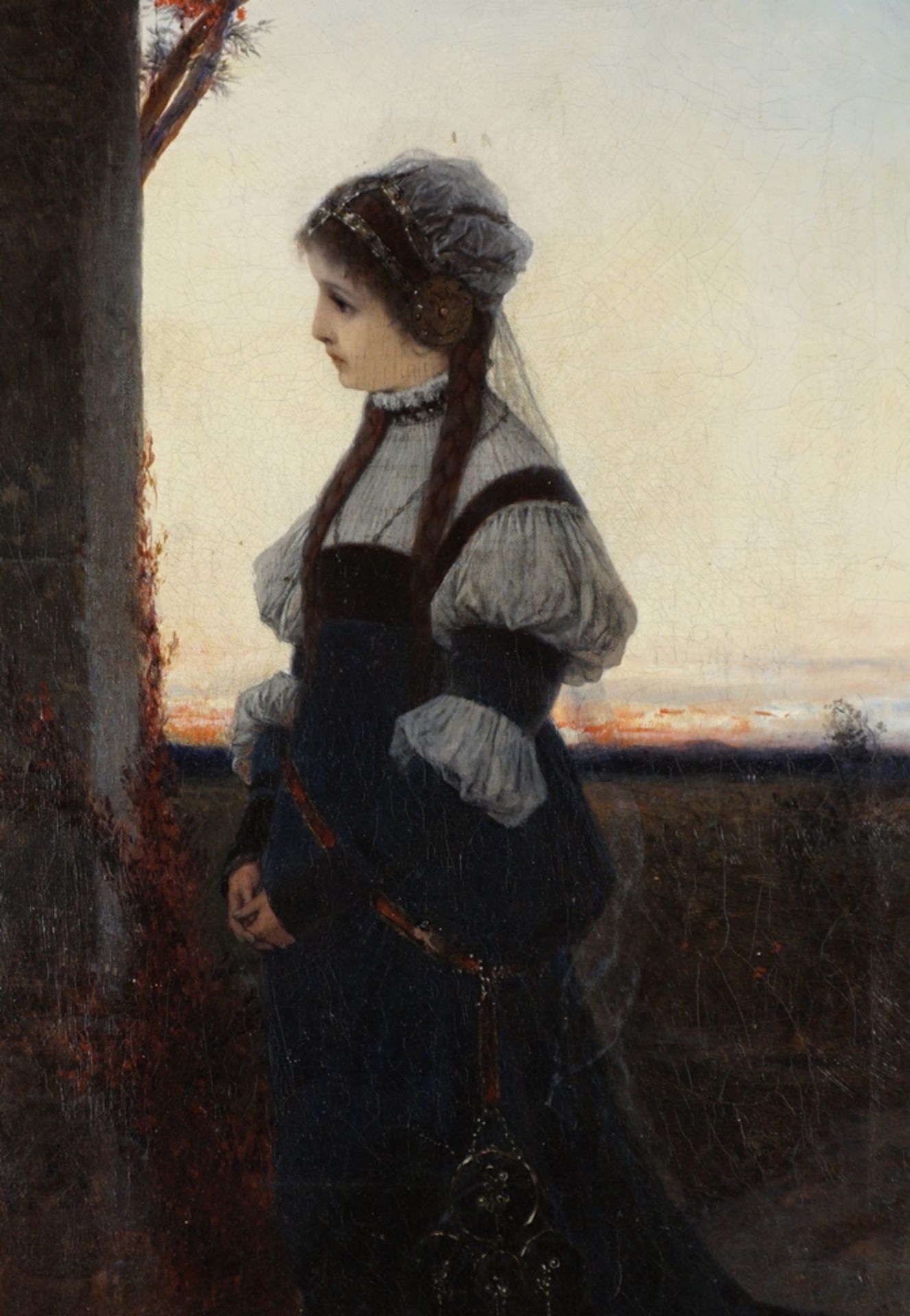 Ferdinand Wagner (1847, Passau-1927, München), "Junge Frau im Abendrot", Öl/Lwd. - Image 3 of 4