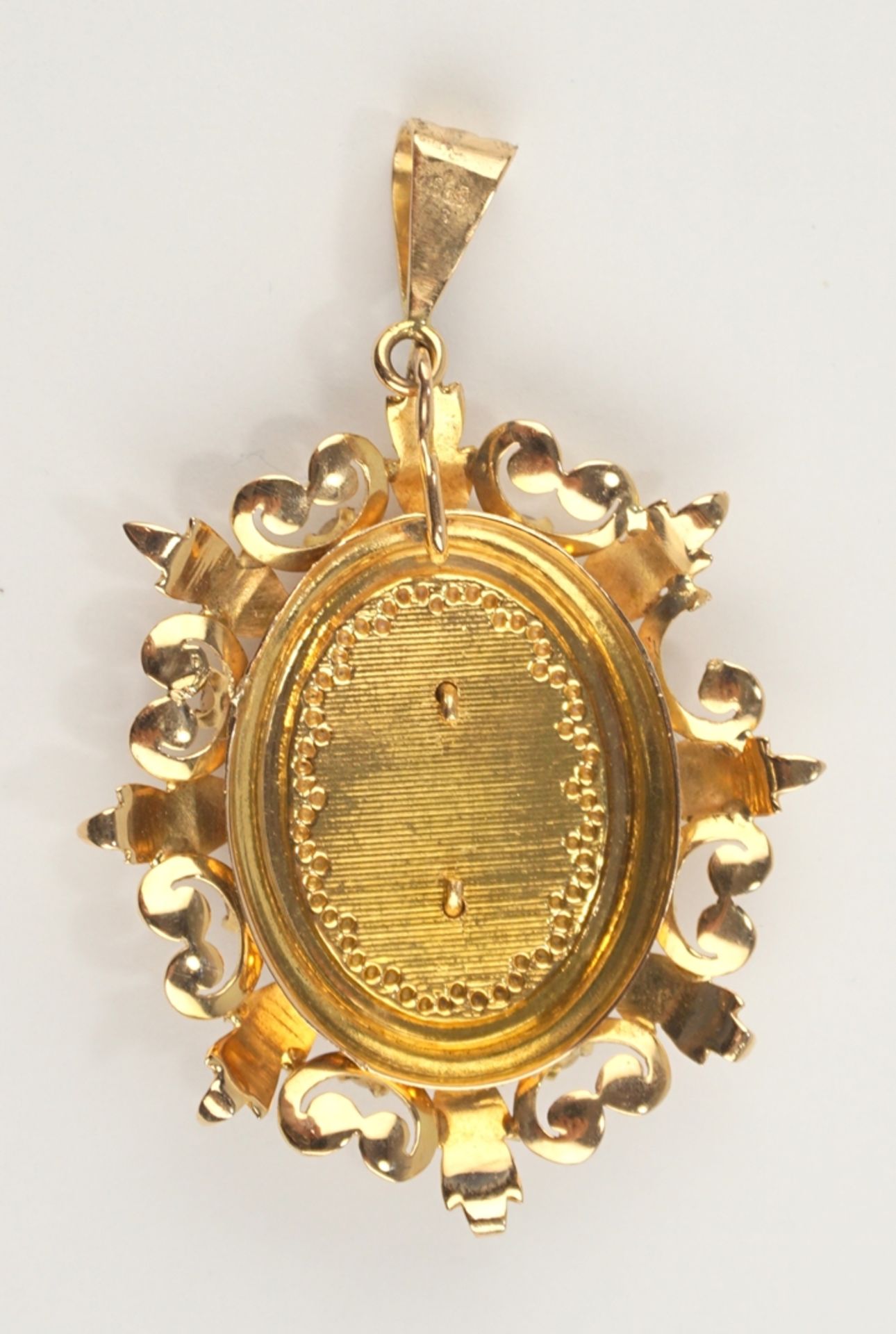 großer Anhänger, Biedermeier mit Granat-Cabochon und 8 Saatperlen, 585er Gold - Image 2 of 2