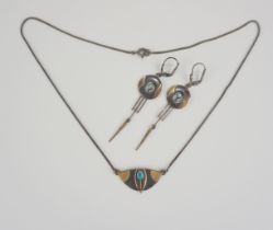 4-tlg. Schmuck-Set, 925er Silber mit Opalen, geschwärzt, partiell vergoldet