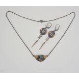 4-tlg. Schmuck-Set, 925er Silber mit Opalen, geschwärzt, partiell vergoldet