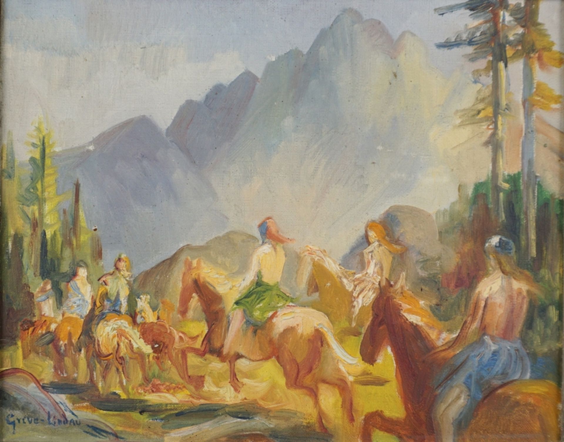 Georg Greve-Lindau (1876 Lindau im Eichsfeld - 1963 Duderstadt), Reiter in alpiner Landschaft
