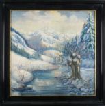 undeutlich signiert "Alpine Winterlandschaft mit Weiden am Flussufer", 1.Drittel 20.Jh.