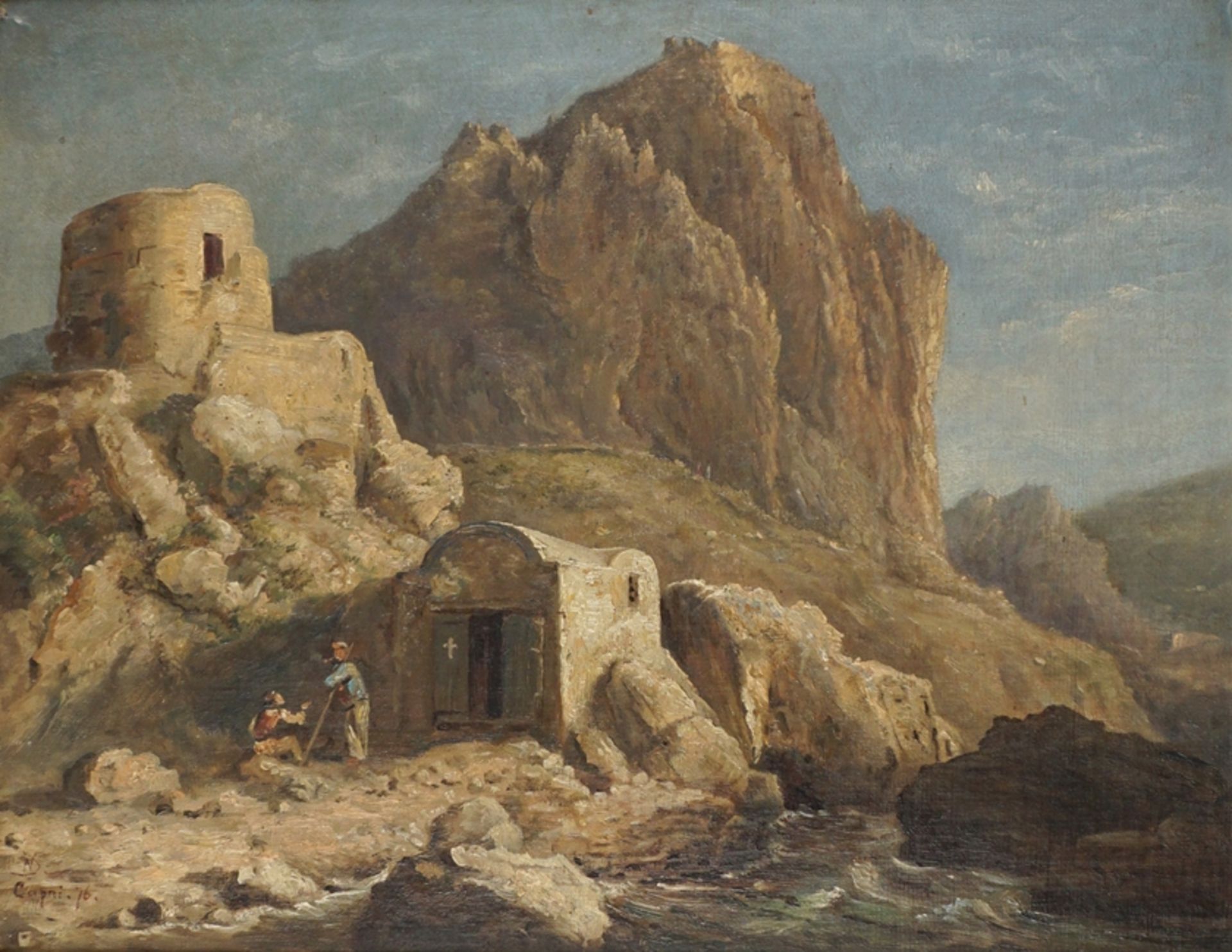 Monogrammist ND "Felsiges Ufer mit Kapelle und Ruine auf Capri" (18)76