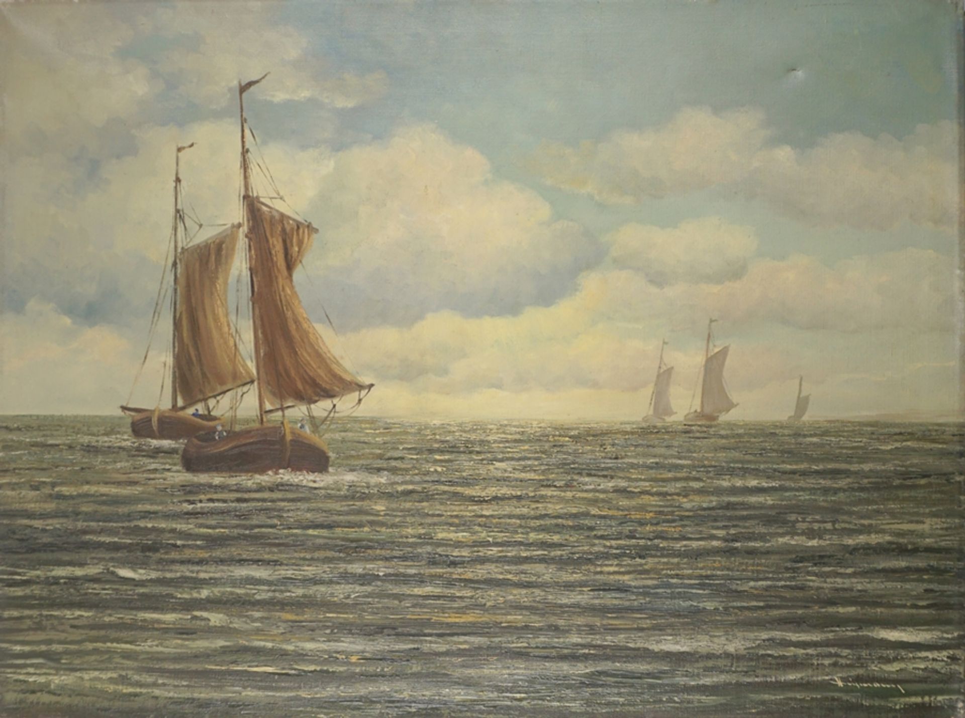 signiert Heinemann, Seestück mit Segelbooten, 1930