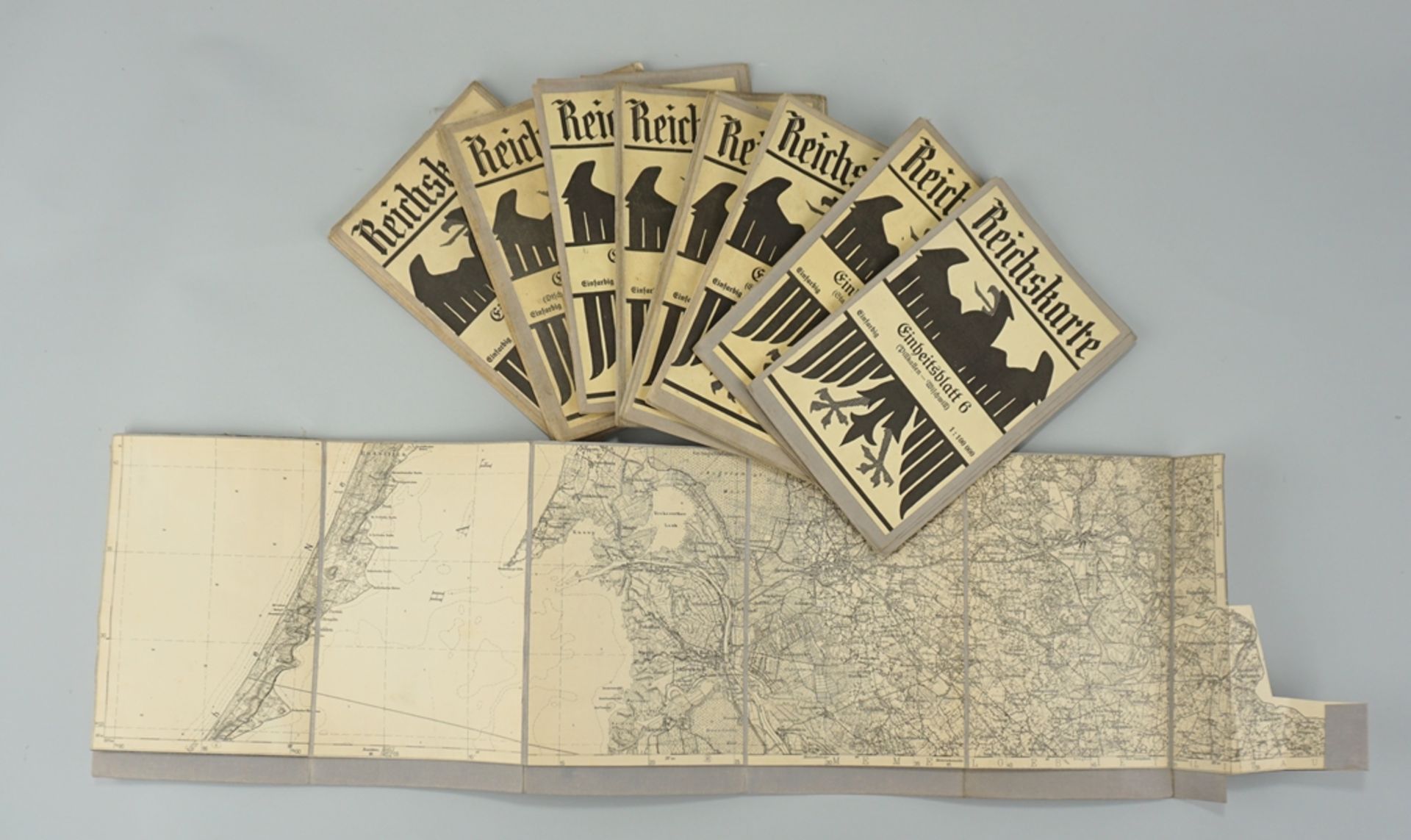 9 Reichskarten / Einheitsblätter, einfarbig, Maßstab 1:100 000