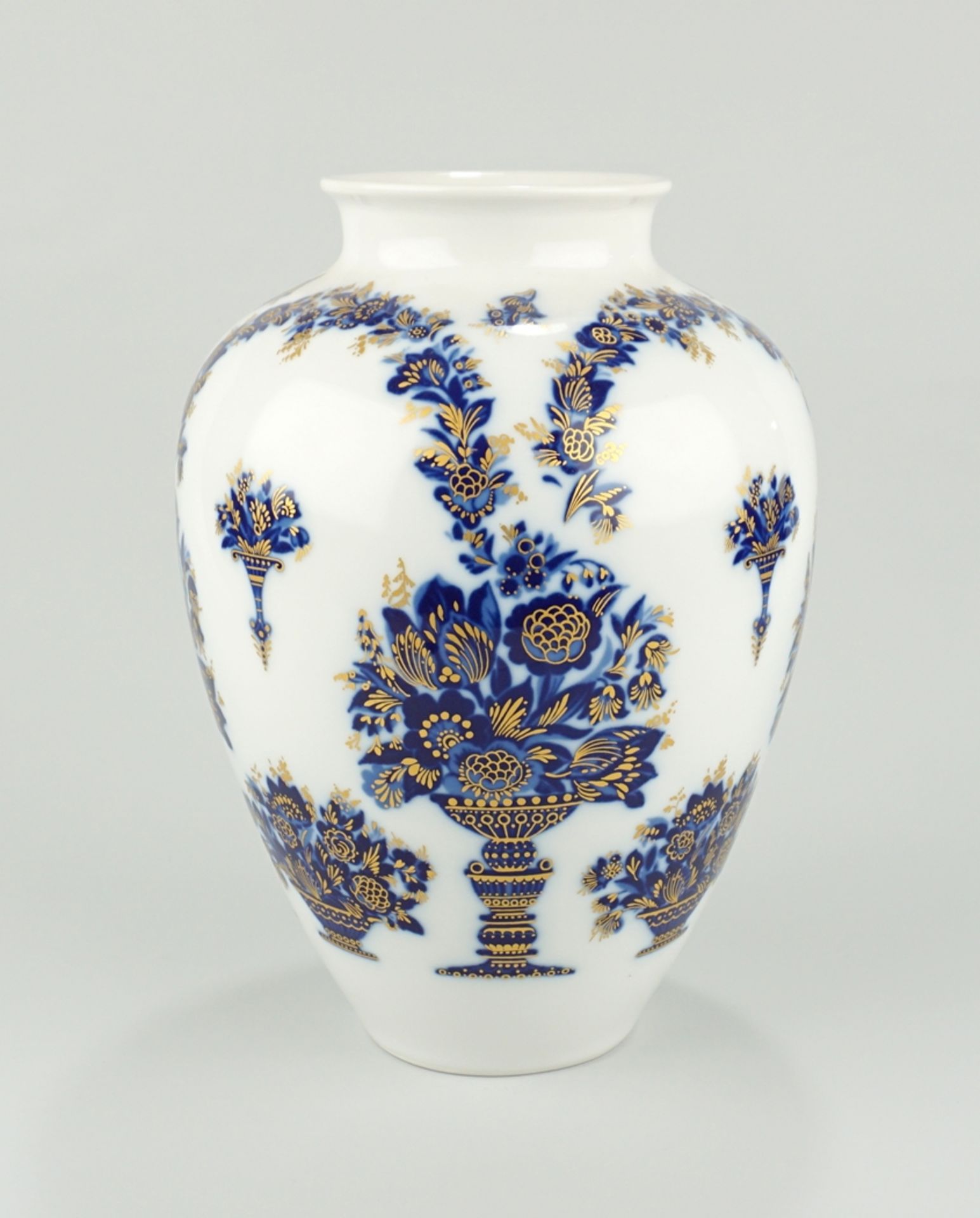 Vase, Dekor Hofgarten, Echt Kobaltblau, Goldkonturen, Heinrich-Porzellan, 2.Hälte 20.Jh.